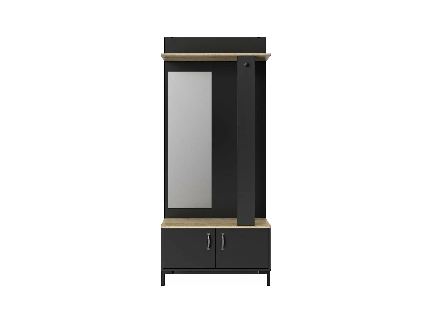 Meuble d'entrée noir 2 portes et un miroir - Fabrication Française