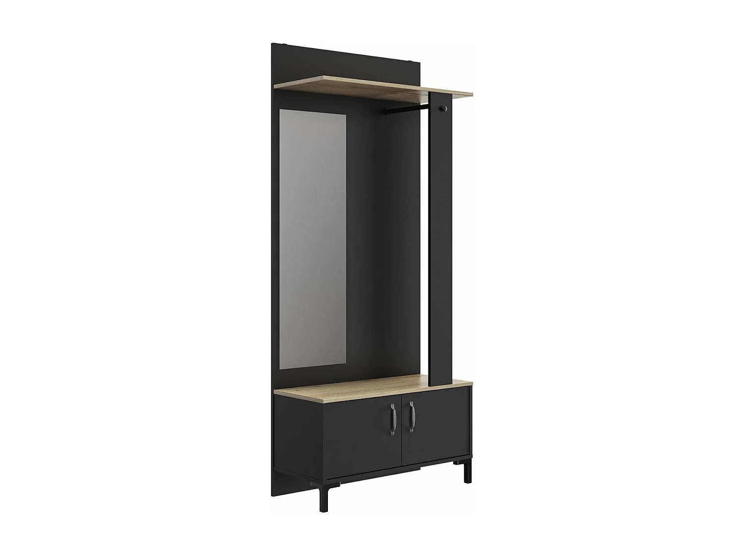 Meuble d'entrée noir 2 portes et un miroir - Fabrication Française