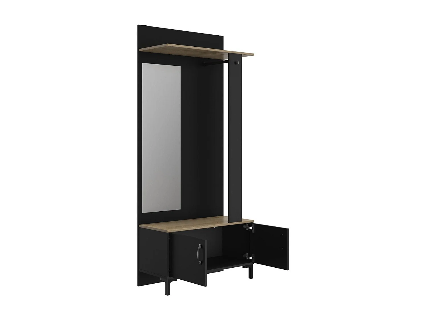 Meuble d'entrée noir 2 portes et un miroir - Fabrication Française