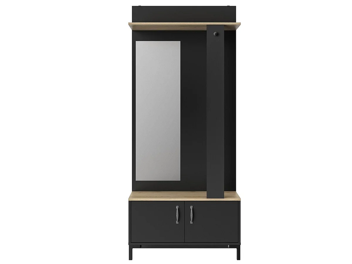 Móvel de entrada preto com 2 portas e um espelho - Fabricação Francesa