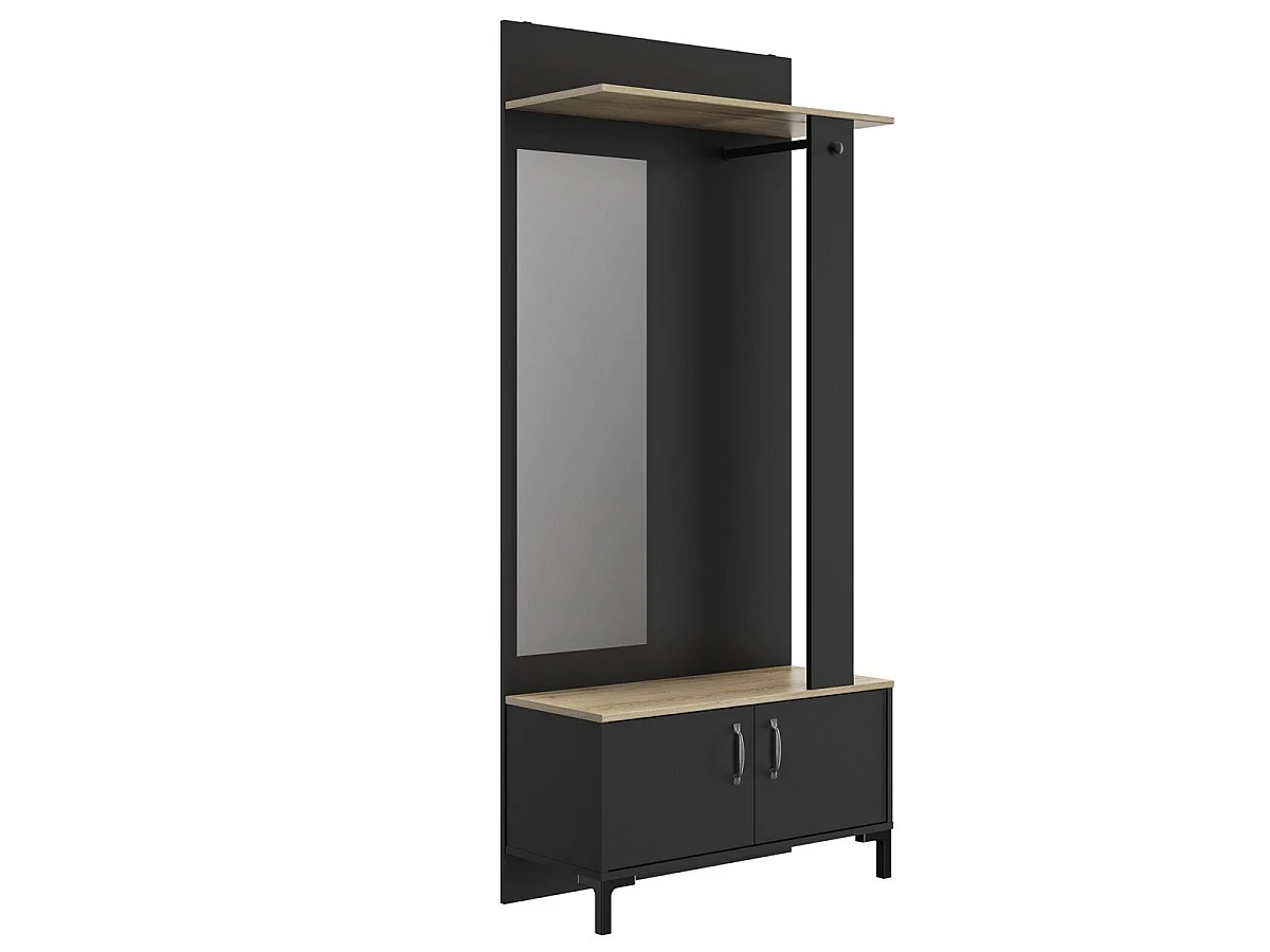 Móvel de entrada preto com 2 portas e um espelho - Fabricação Francesa