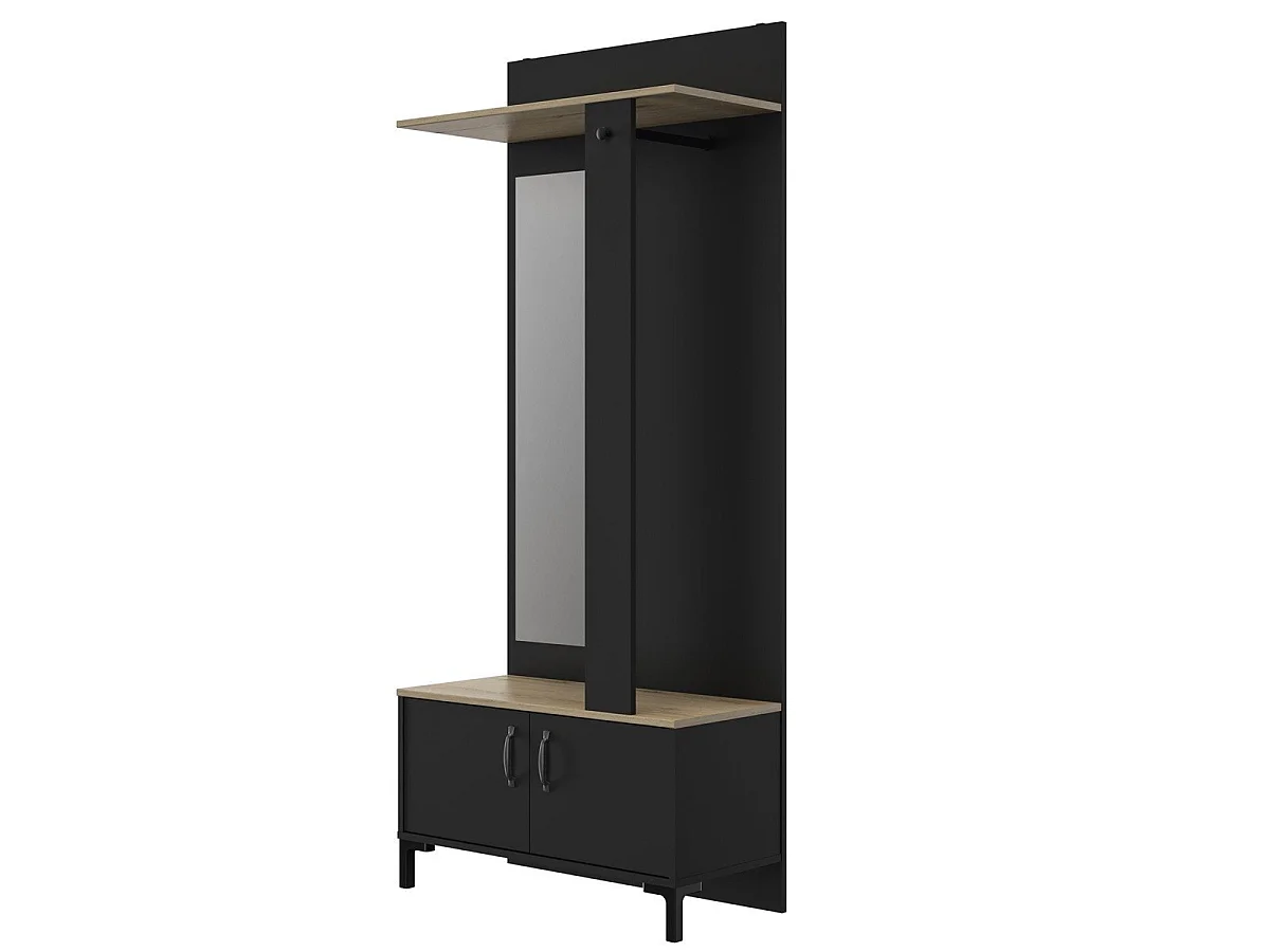 Móvel de entrada preto com 2 portas e um espelho - Fabricação Francesa