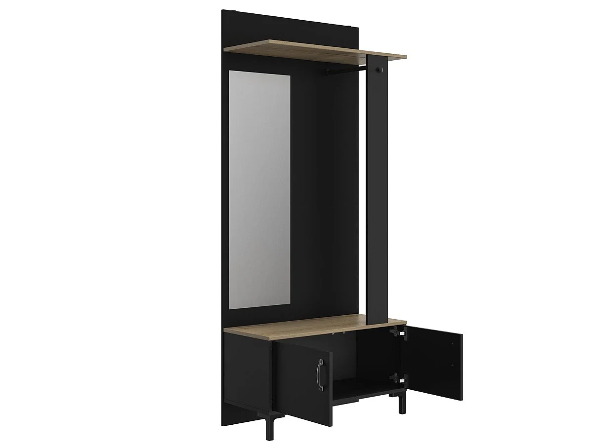 Móvel de entrada preto com 2 portas e um espelho - Fabricação Francesa
