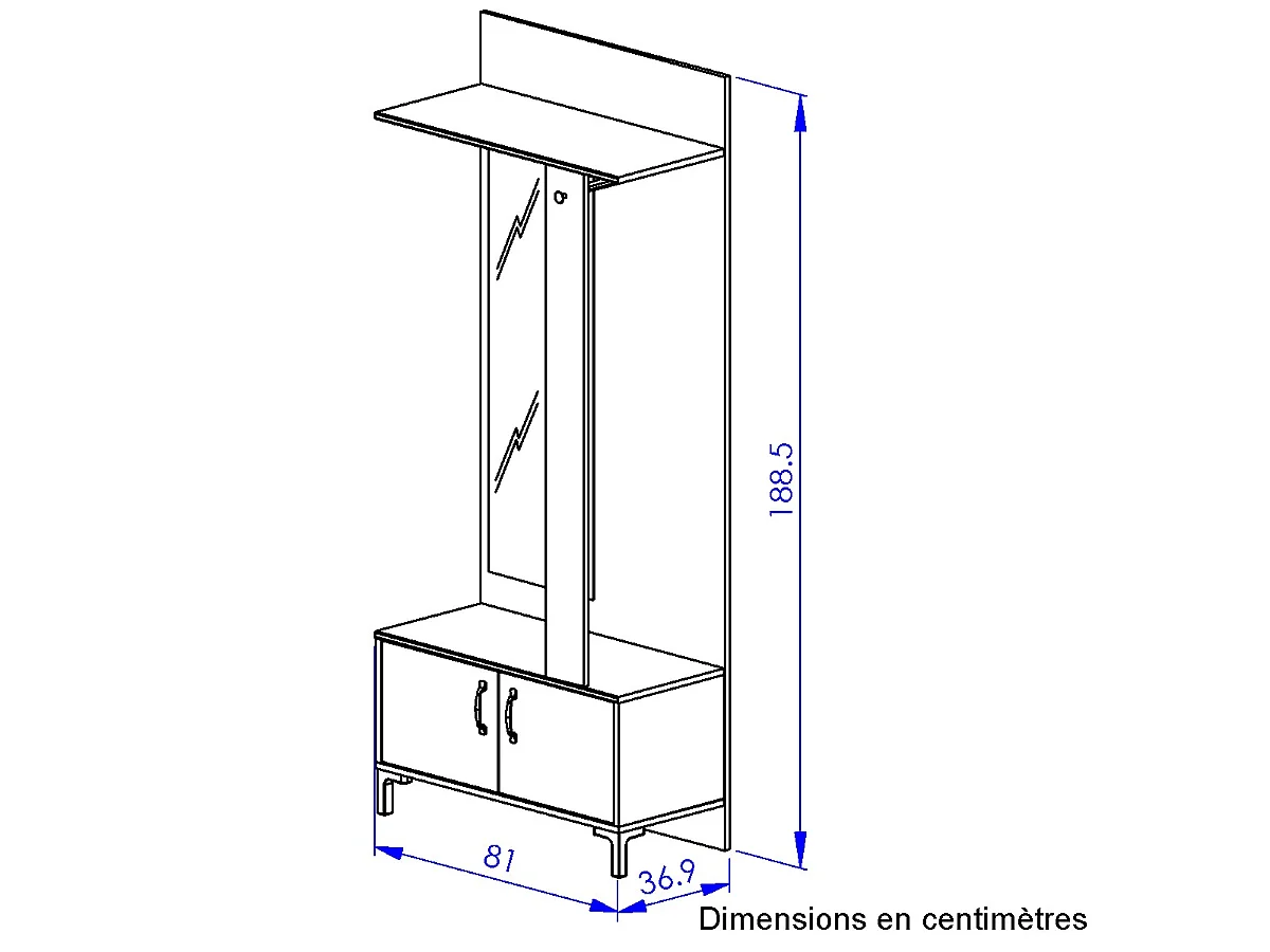 Móvel de entrada preto com 2 portas e um espelho - Fabricação Francesa