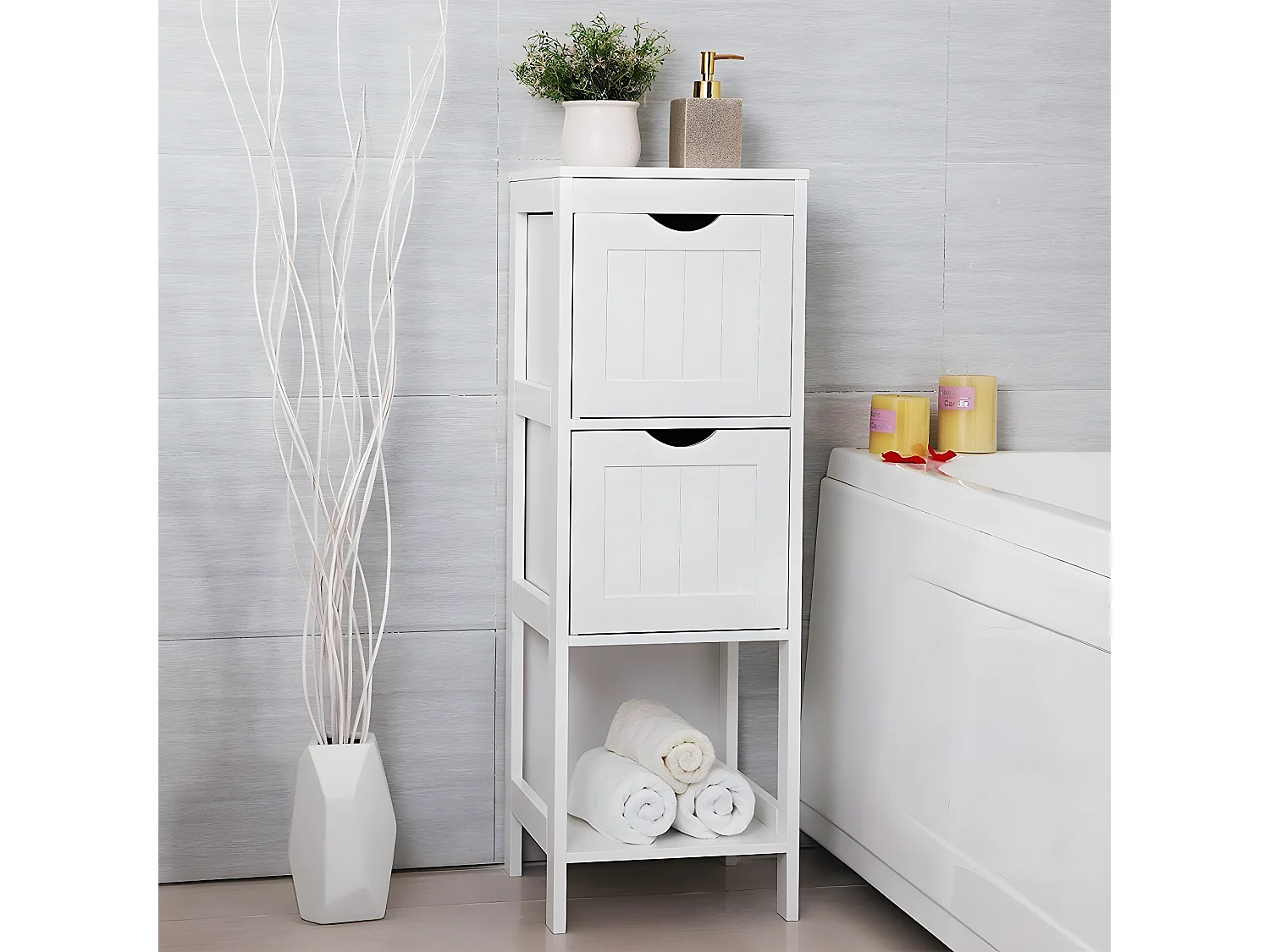 Rangement de Salle de Bain 2 Tiroirs L89 cm - Blanc