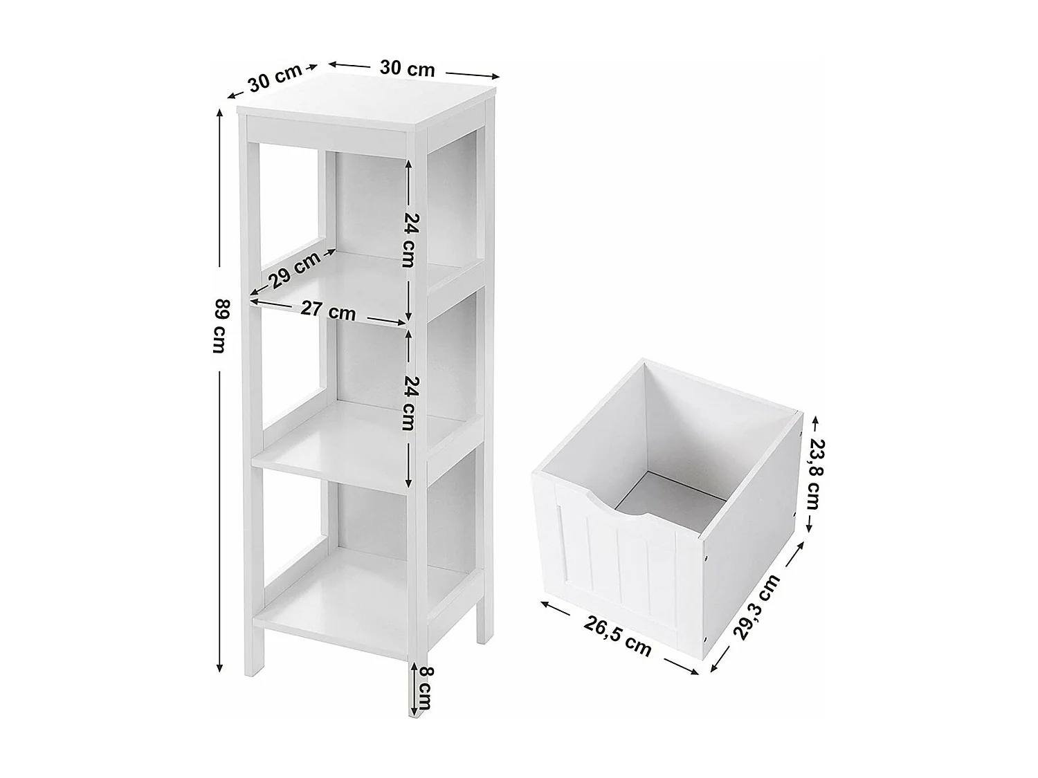 Rangement de Salle de Bain 2 Tiroirs L89 cm - Blanc