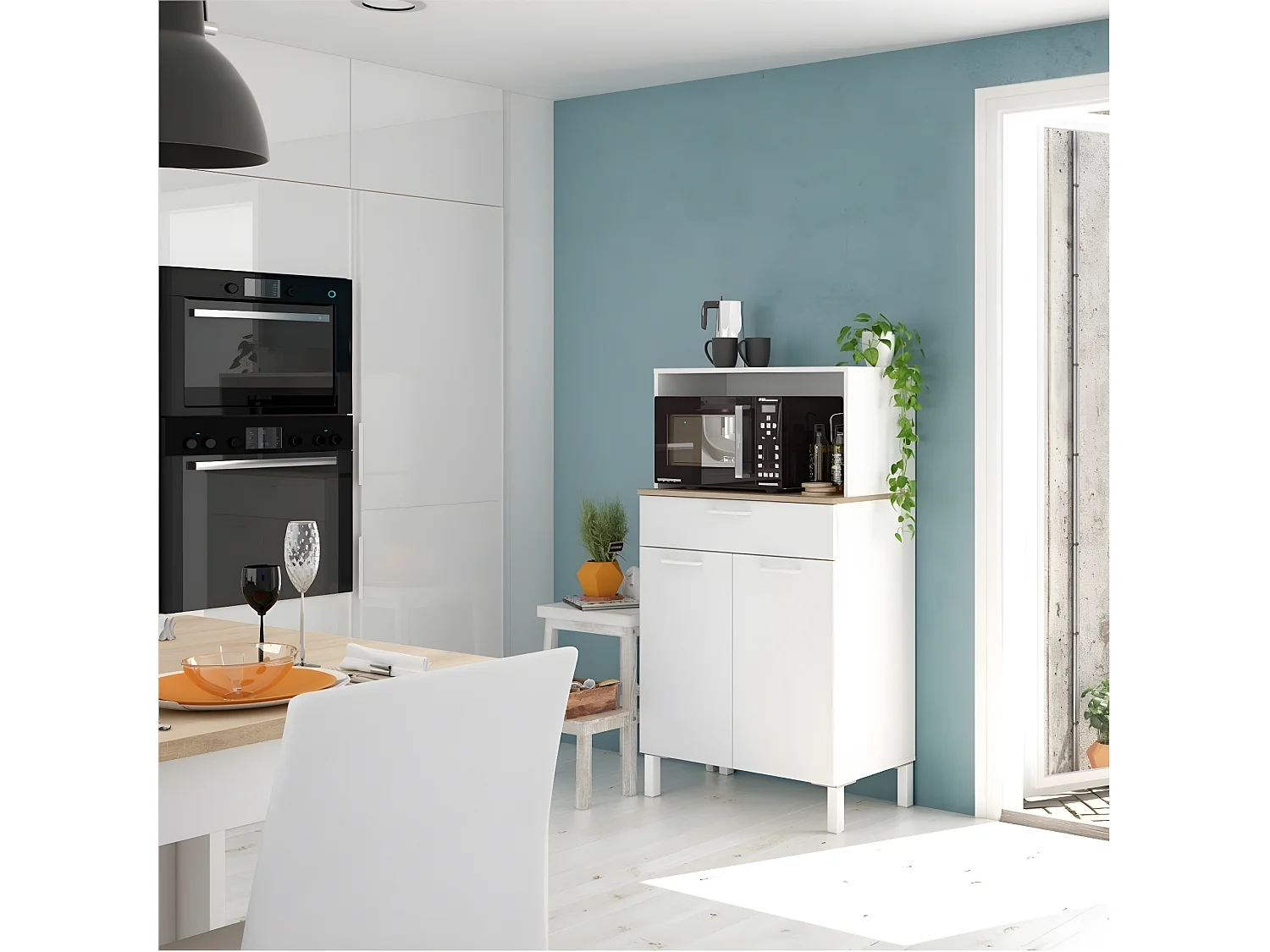 Buffet de cuisine 2 portes et 1 tiroir Kira - L72 x H126 cm