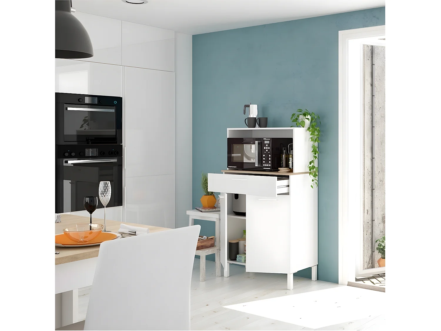 Buffet de cuisine 2 portes et 1 tiroir Kira - L72 x H126 cm