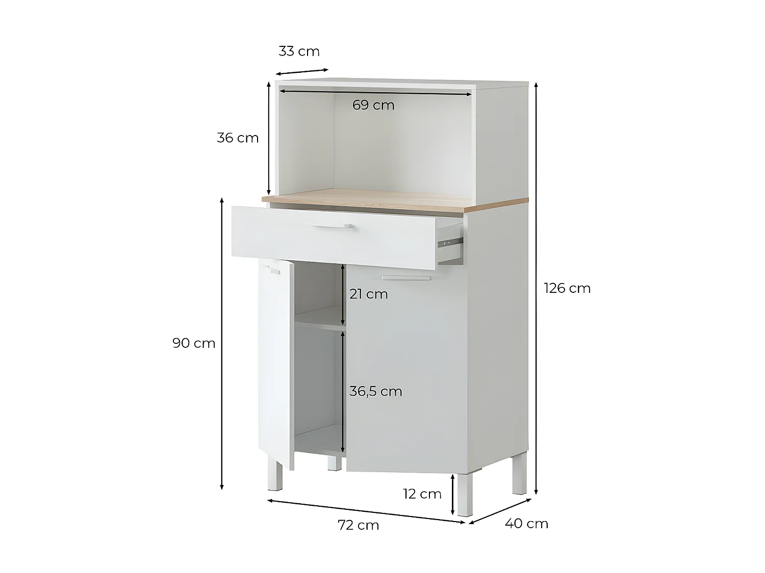Buffet de cuisine 2 portes et 1 tiroir Kira - L72 x H126 cm