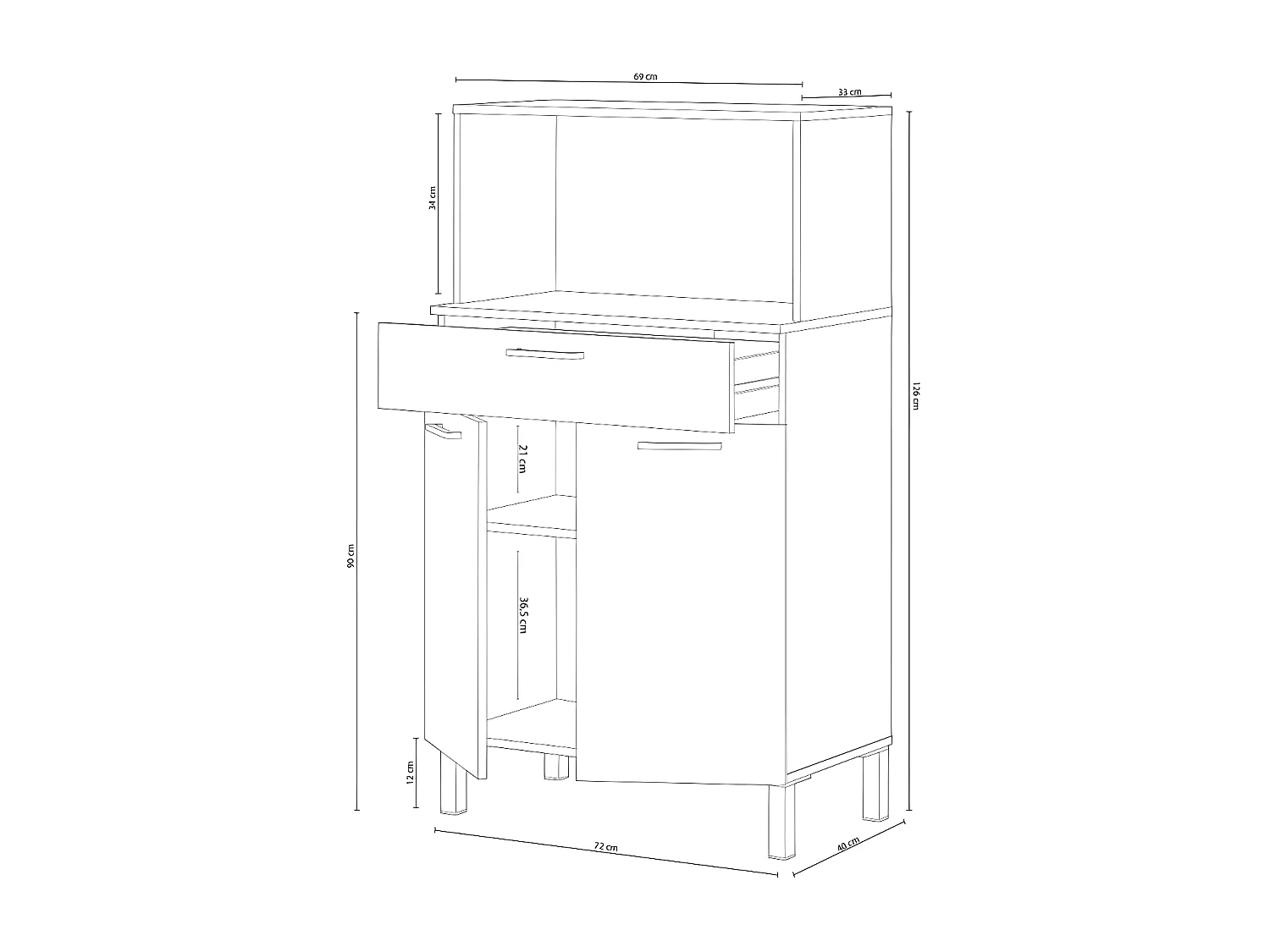 Buffet de cuisine 2 portes et 1 tiroir Kira - L72 x H126 cm