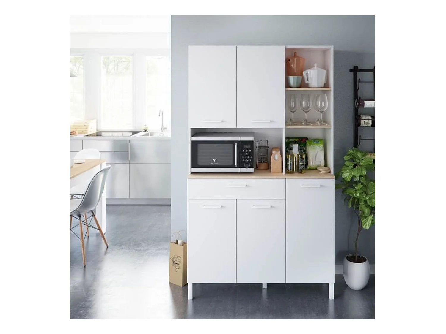 Buffet de cuisine 5 portes et 1 tiroir Kira - H186 cm