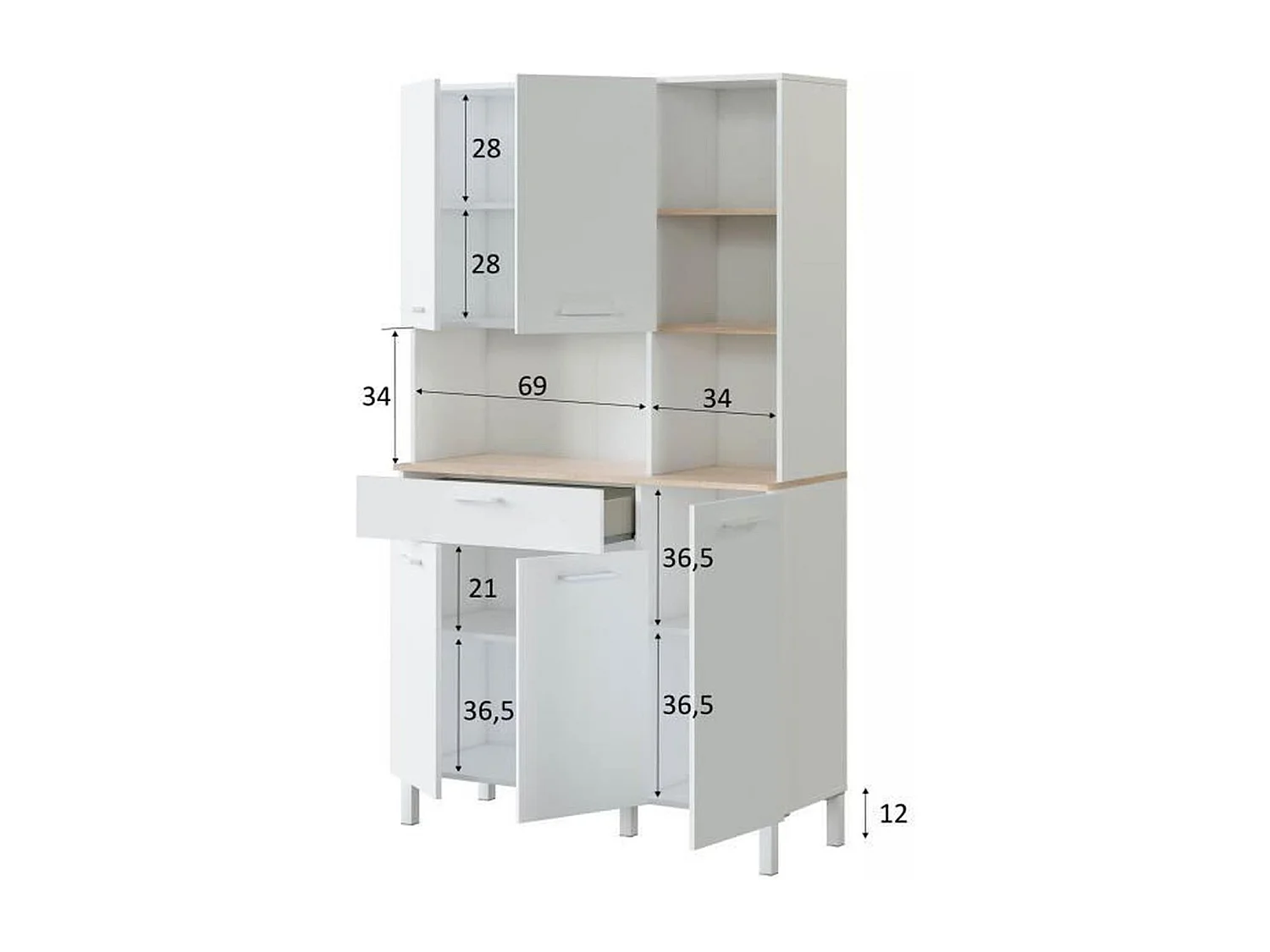 Buffet de cuisine 5 portes et 1 tiroir Kira - H186 cm