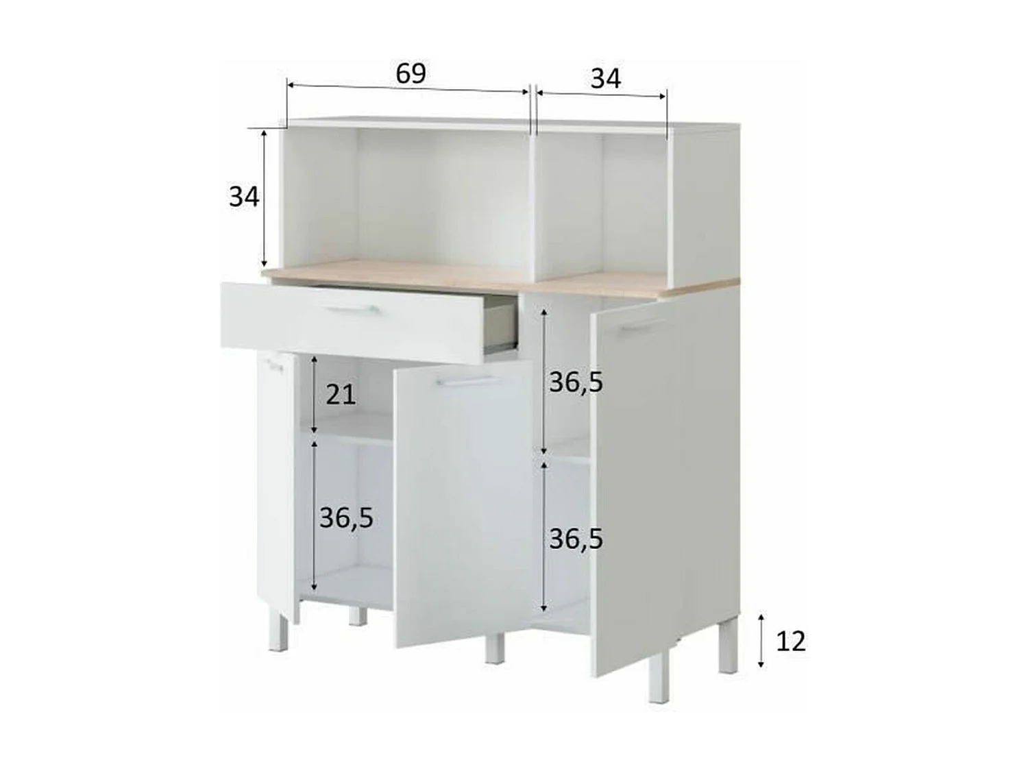 Küchenbuffet mit 3 Türen und 1 Schublade Kira - L108 x H126 cm