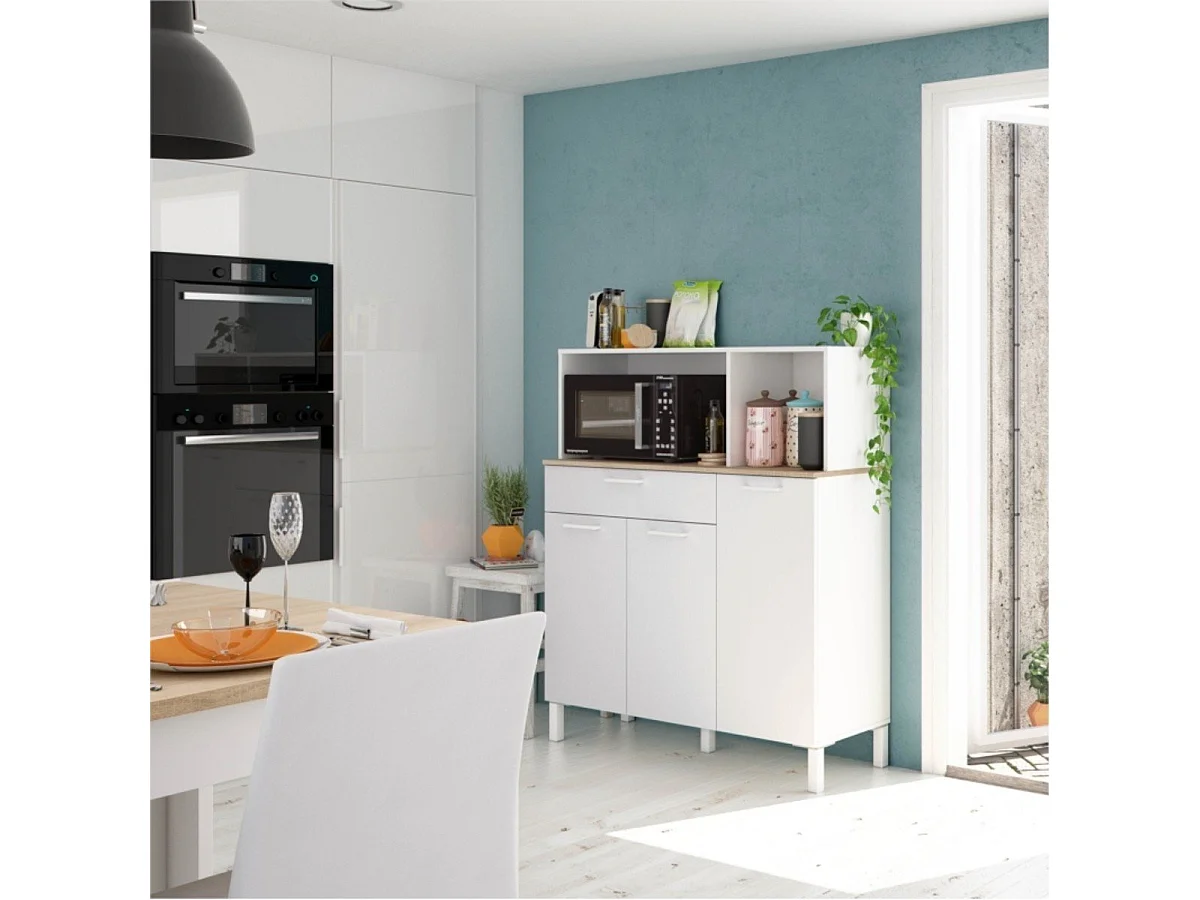 Armário de cozinha 3 portas Blanco Artik (Blanco Mate) - Roble Canadian