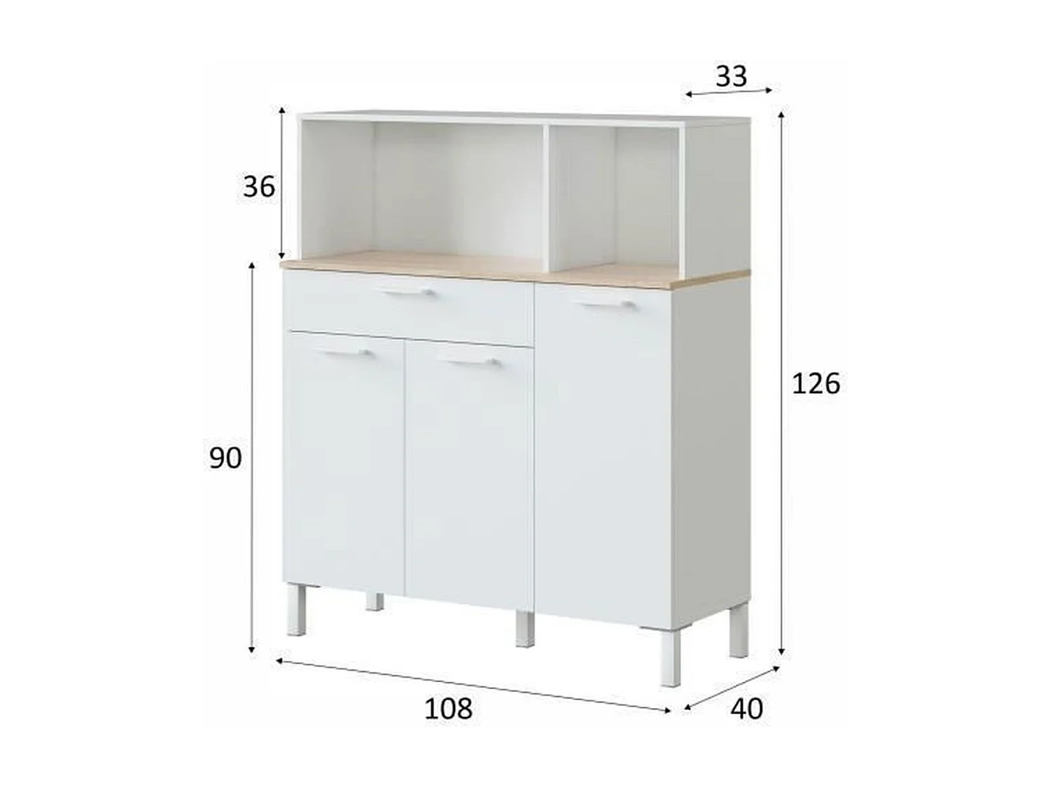 Buffet de cuisine 3 portes et 1 tiroir Kira - L108 x H126 cm