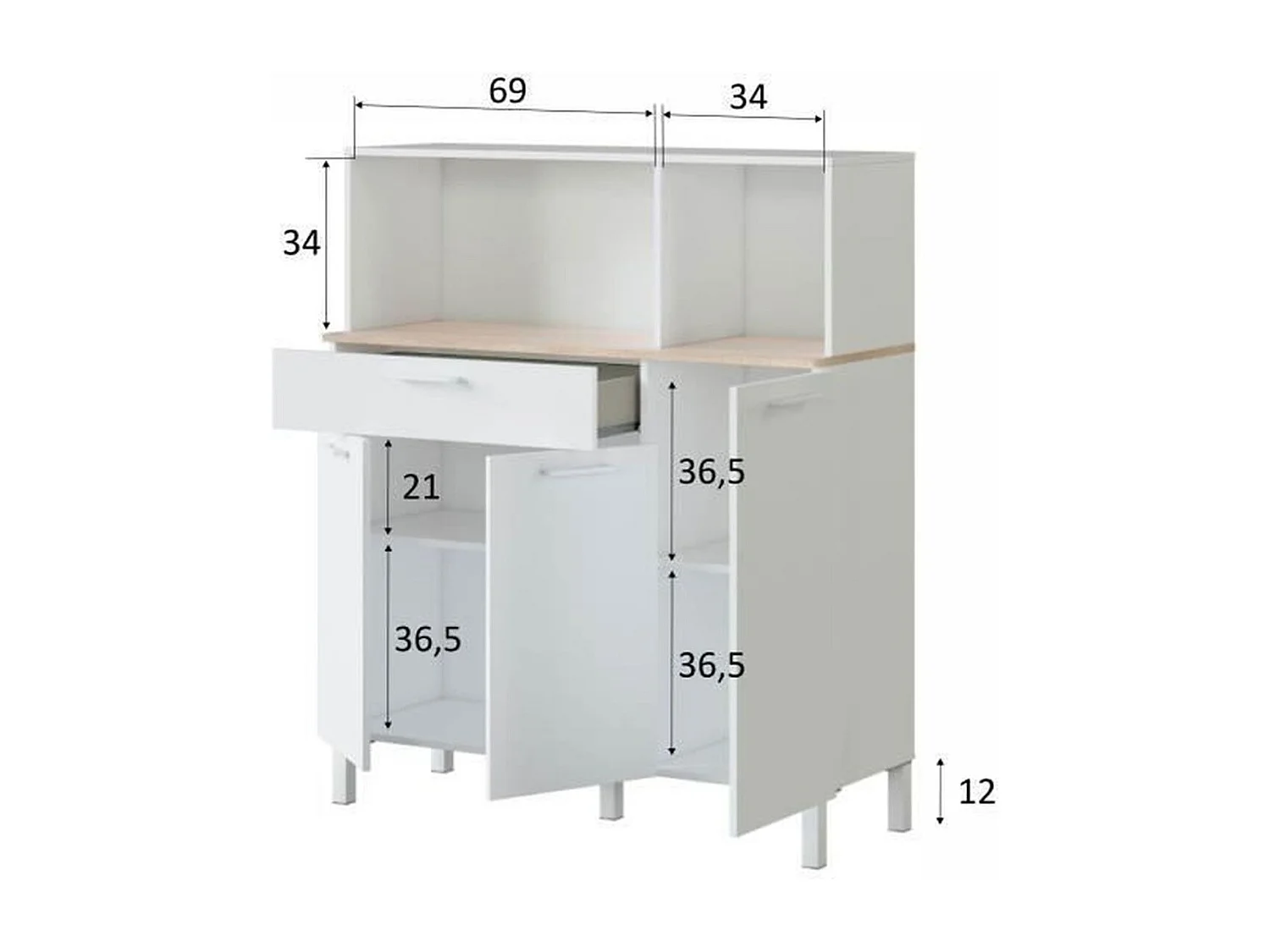 Buffet de cuisine 3 portes et 1 tiroir Kira - L108 x H126 cm