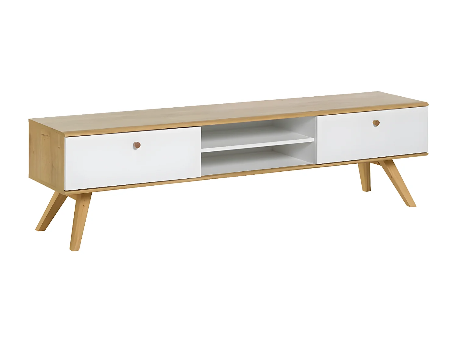 Meuble TV 2 tiroirs avec Niches centrale - Nature