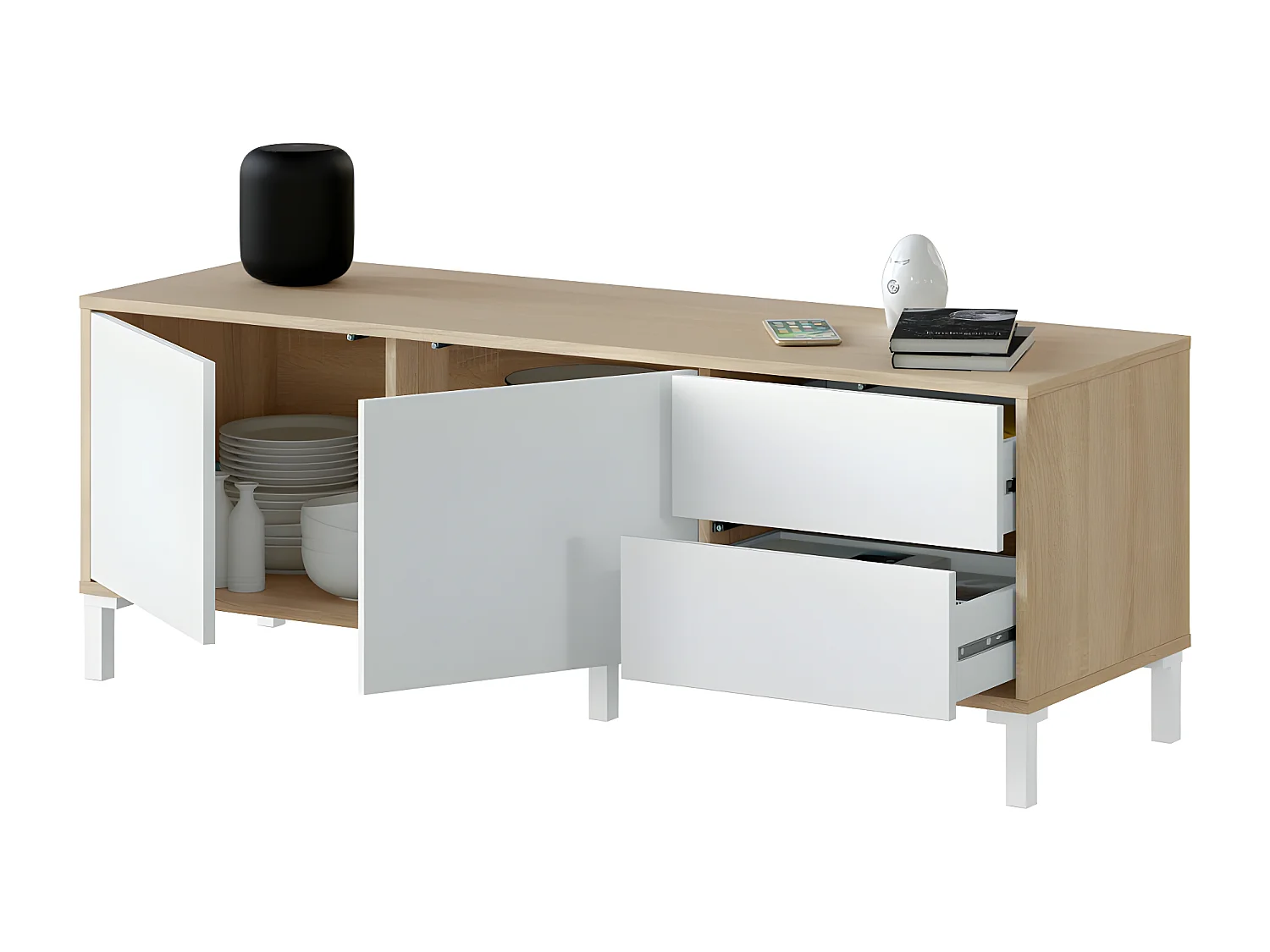 Meuble TV 2 portes et 2 tiroirs Brooklyn - L130 cm