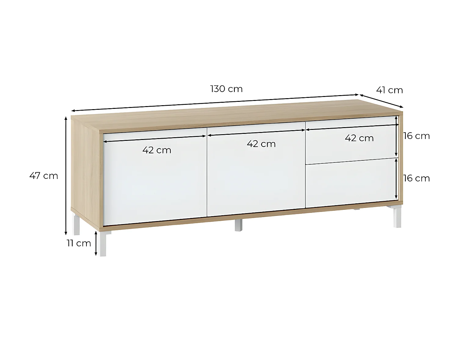 Meuble TV 2 portes et 2 tiroirs Brooklyn - L130 cm