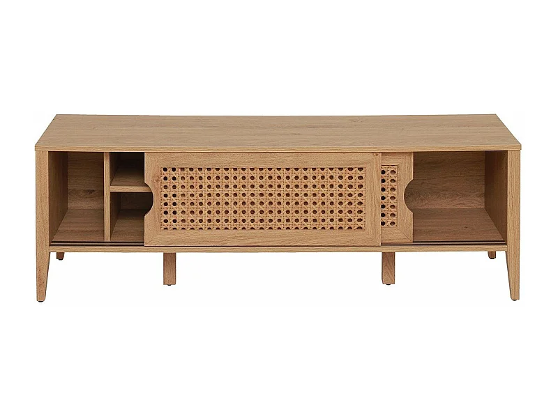 TV-Möbel mit 2 Schiebetüren Rattan-Dekor - L138 cm