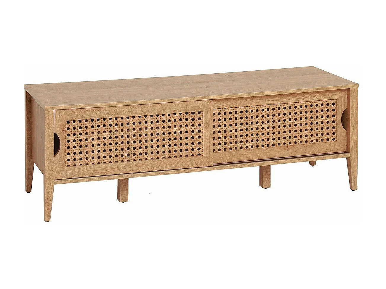 TV-Möbel mit 2 Schiebetüren Rattan-Dekor - L138 cm