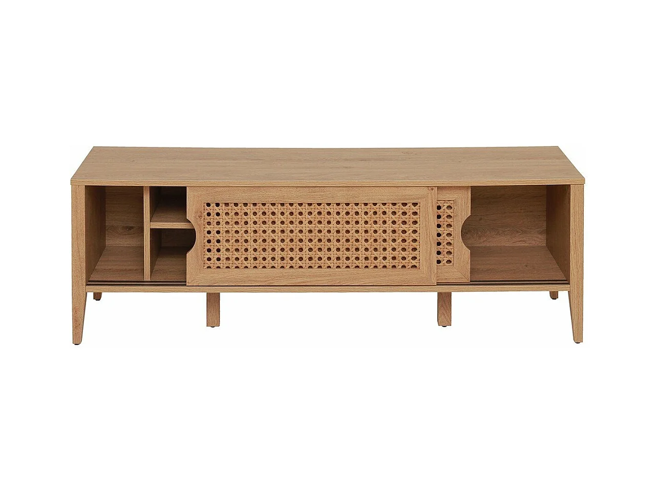 TV-Möbel mit 2 Schiebetüren Rattan-Dekor - L138 cm