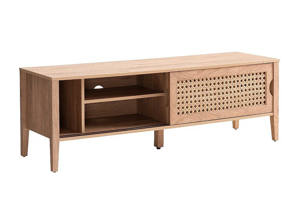 Meuble TV avec 2 Portes Coulissantes Décor Rotin - L138 cm