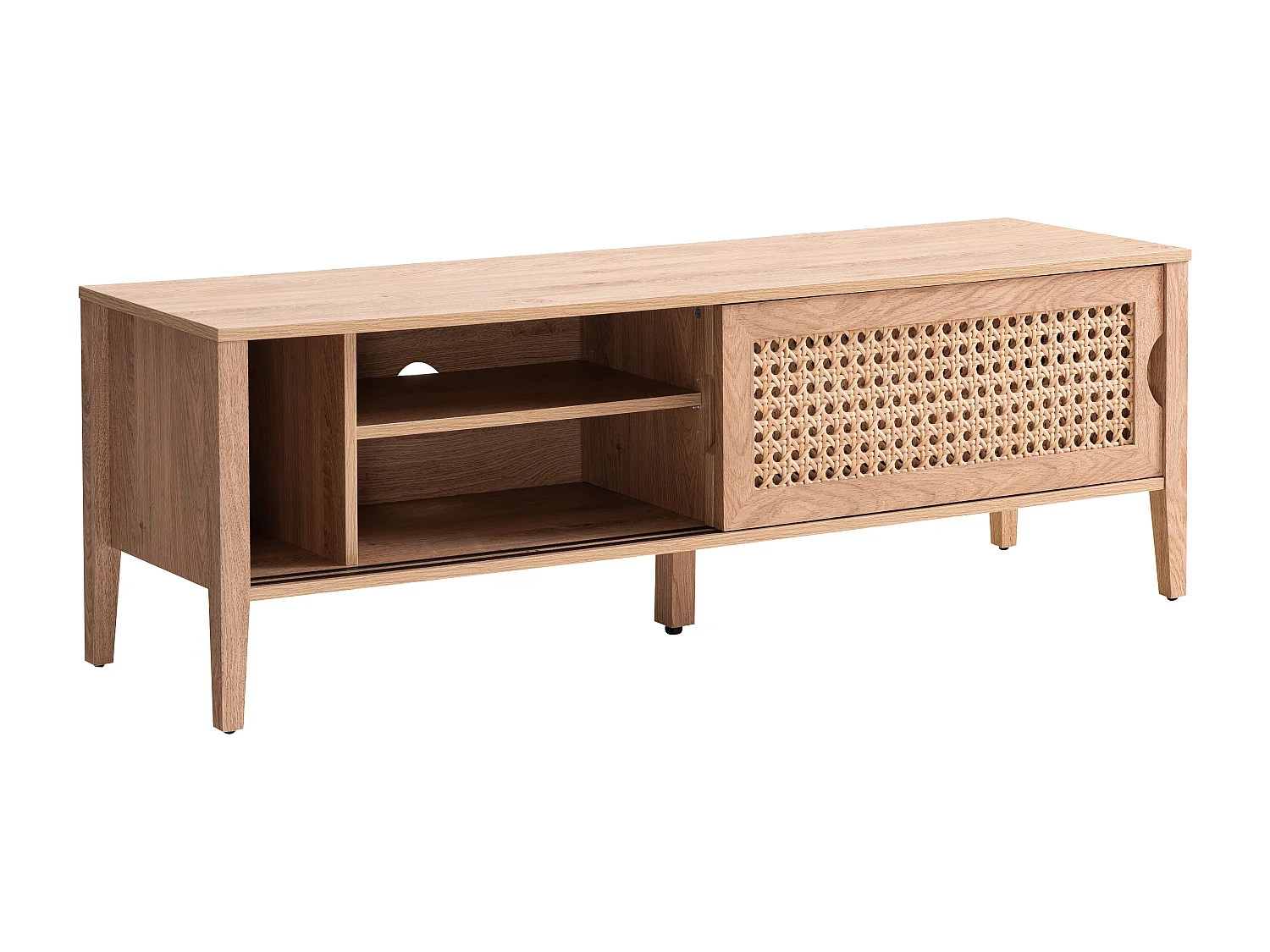 Szafka pod TV z 2 przesuwanymi drzwiami w wiklinowym dekorze - dł. 138 cm