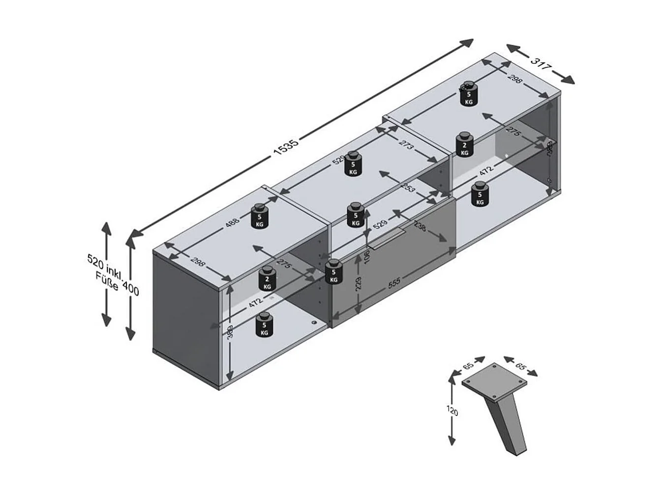TV-Schrank 153,5x31,7x52 cm Schwarz