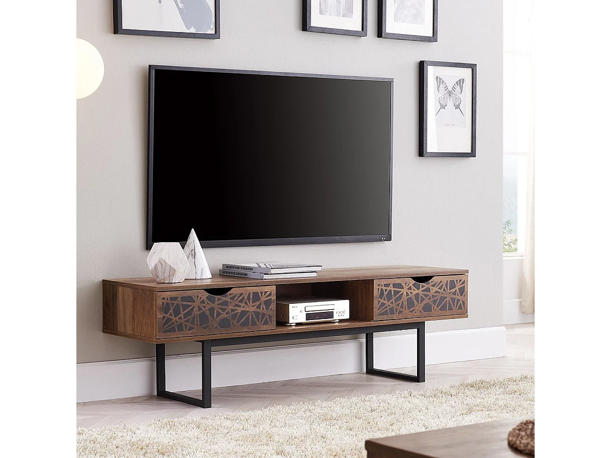 Mueble de TV effecto madera con 2 cajones y balda - Anaëlle