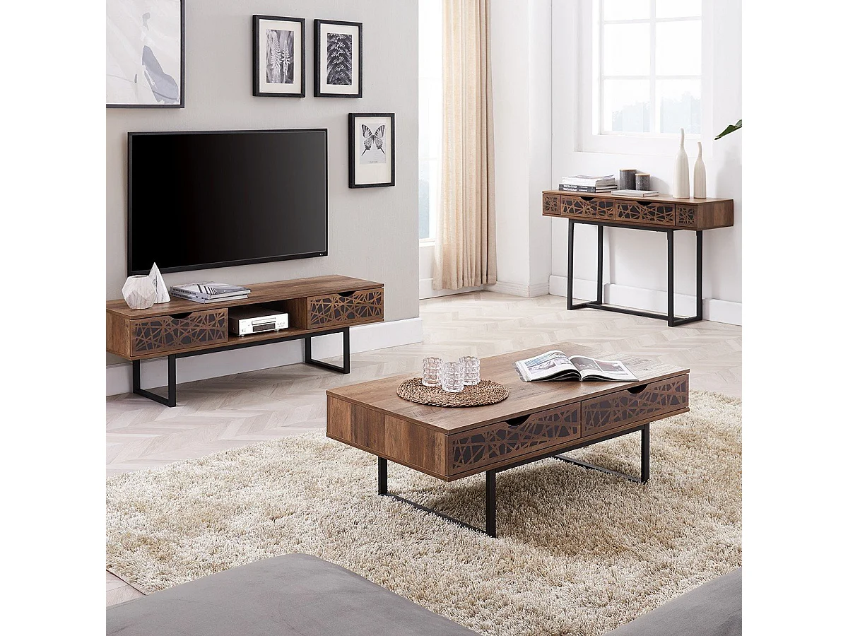 Mueble de TV effecto madera con 2 cajones y balda - Anaëlle