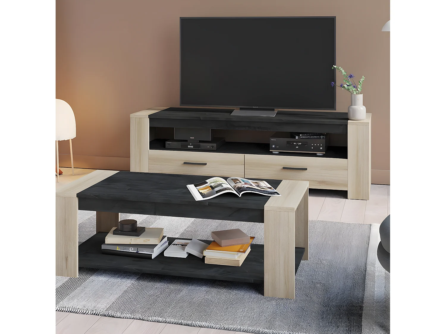 TV-Möbel mit 2 Schubladen und 1 breiten Nische L151,7 cm - Sheffield