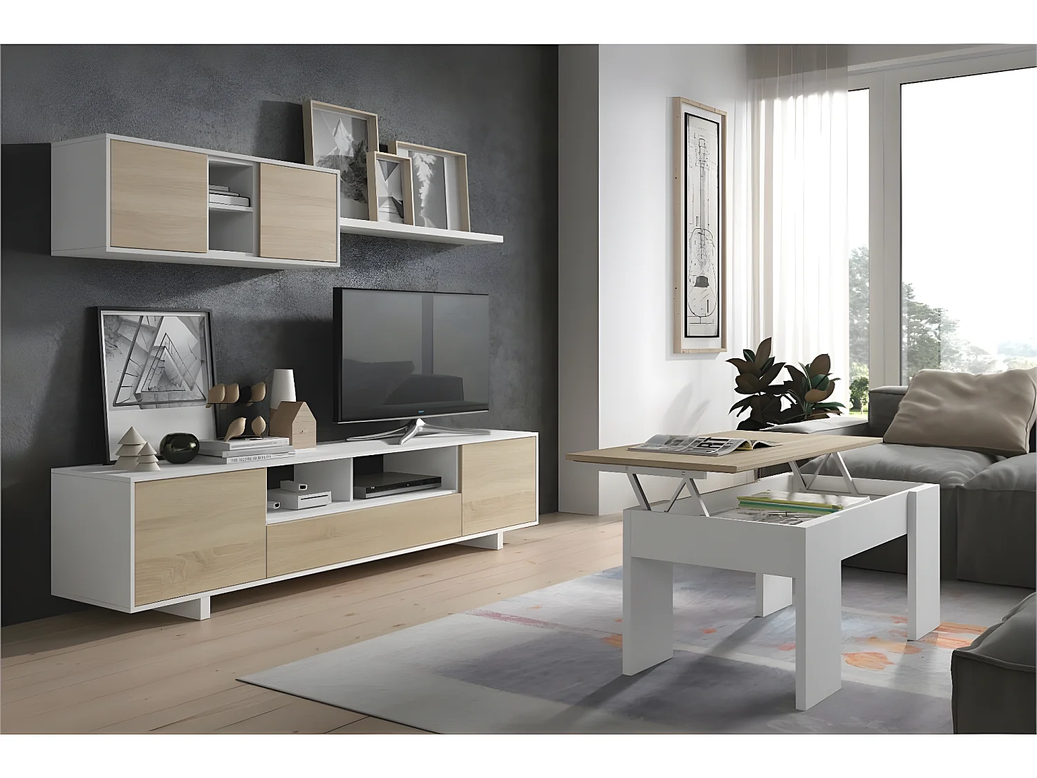 Mobiliário de sala de jantar Belus Blanco Brillo - Roble Canadian