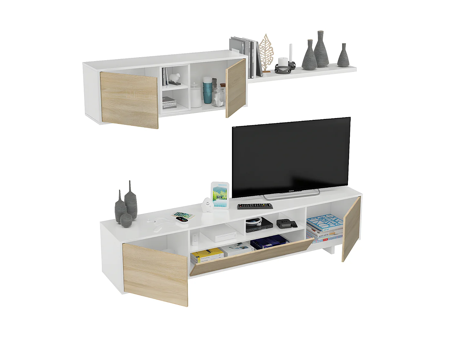 Mobiliário de sala de jantar Belus Blanco Brillo - Roble Canadian