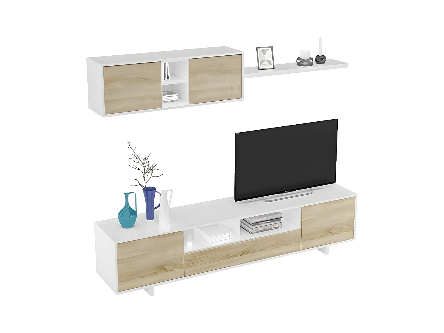 Composición Salón Belus blanco/roble claro 200 cm