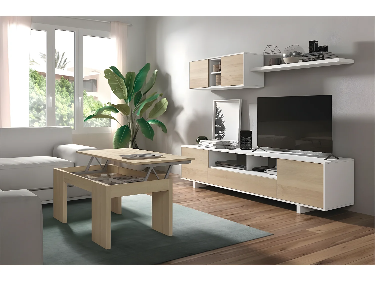 Composición Salón Belus blanco/roble claro 200 cm