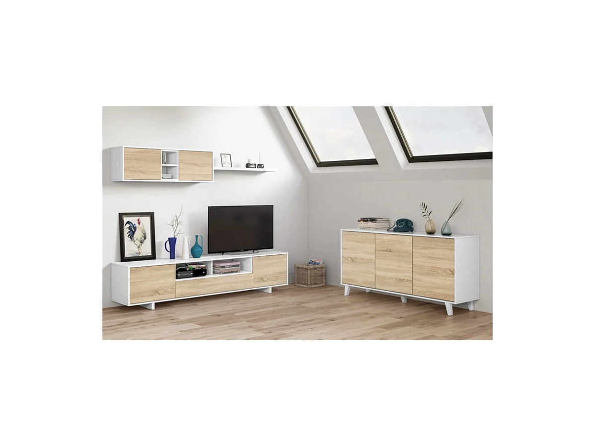 Salón Belus Blanco Brillo - Roble Canadian