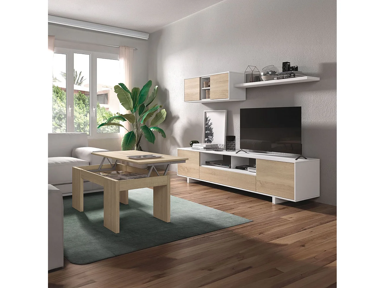 Salón Belus Blanco Brillo - Roble Canadian