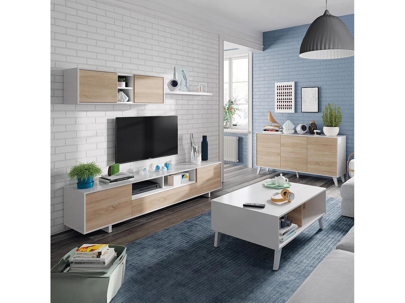 Salón Belus Blanco Brillo - Roble Canadian