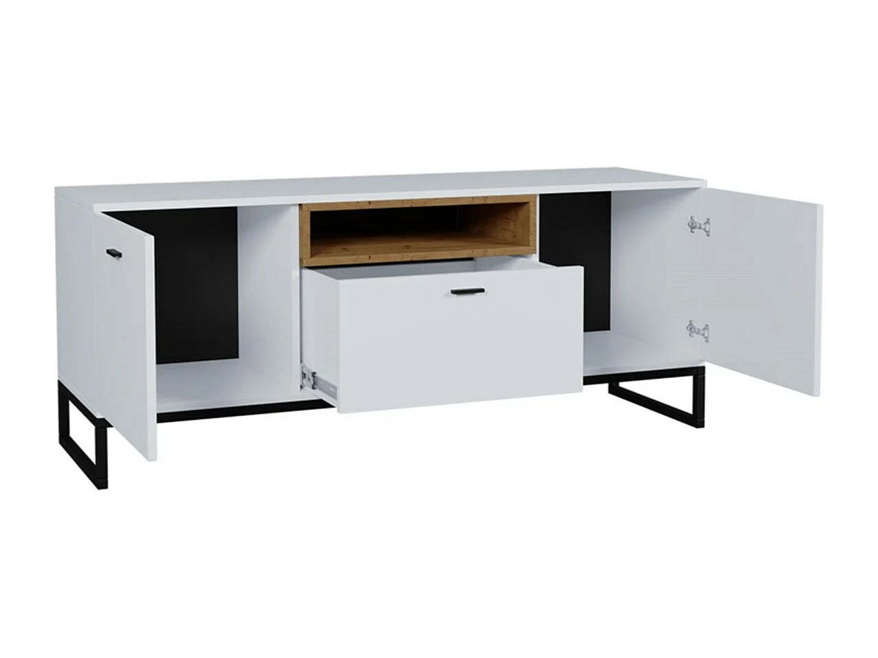 Mueble TV Providence J102, Roble Artisan|Blanco, Número de puertas: 2.00, 135x55x40cm