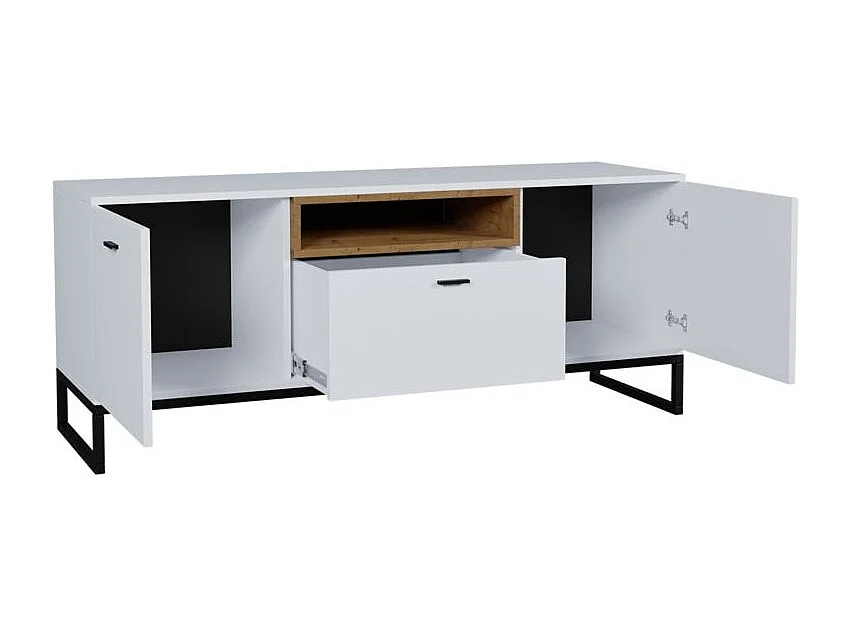 Mueble TV Providence J102, Roble Artisan|Blanco, Número de puertas: 2.00, 135x55x40cm