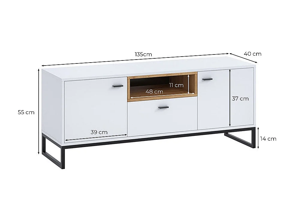 Mueble TV Providence J102, Roble Artisan|Blanco, Número de puertas: 2.00, 135x55x40cm