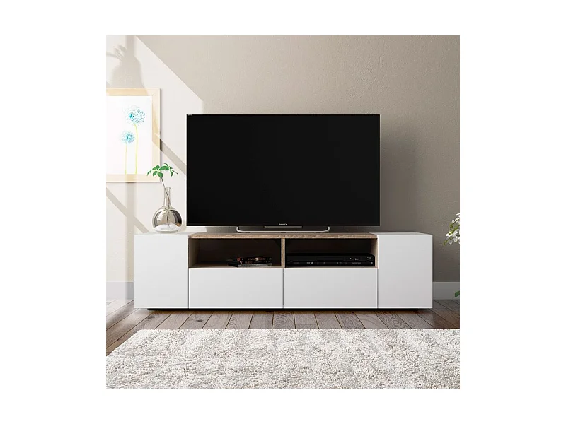 Meuble TV 4 portes et 2 niches de rangement Tamiko - L138 cm