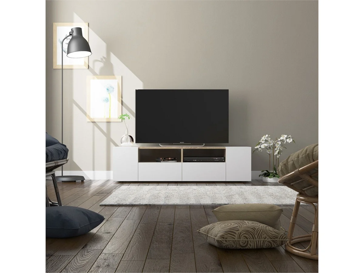 Meuble TV 4 portes et 2 niches de rangement Tamiko - L138 cm