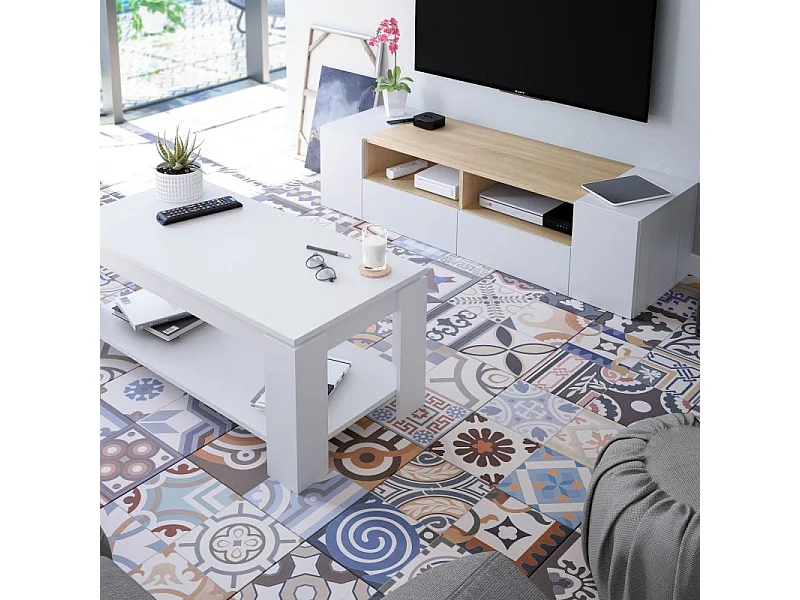 Meuble TV 4 portes et 2 niches de rangement Tamiko - L138 cm