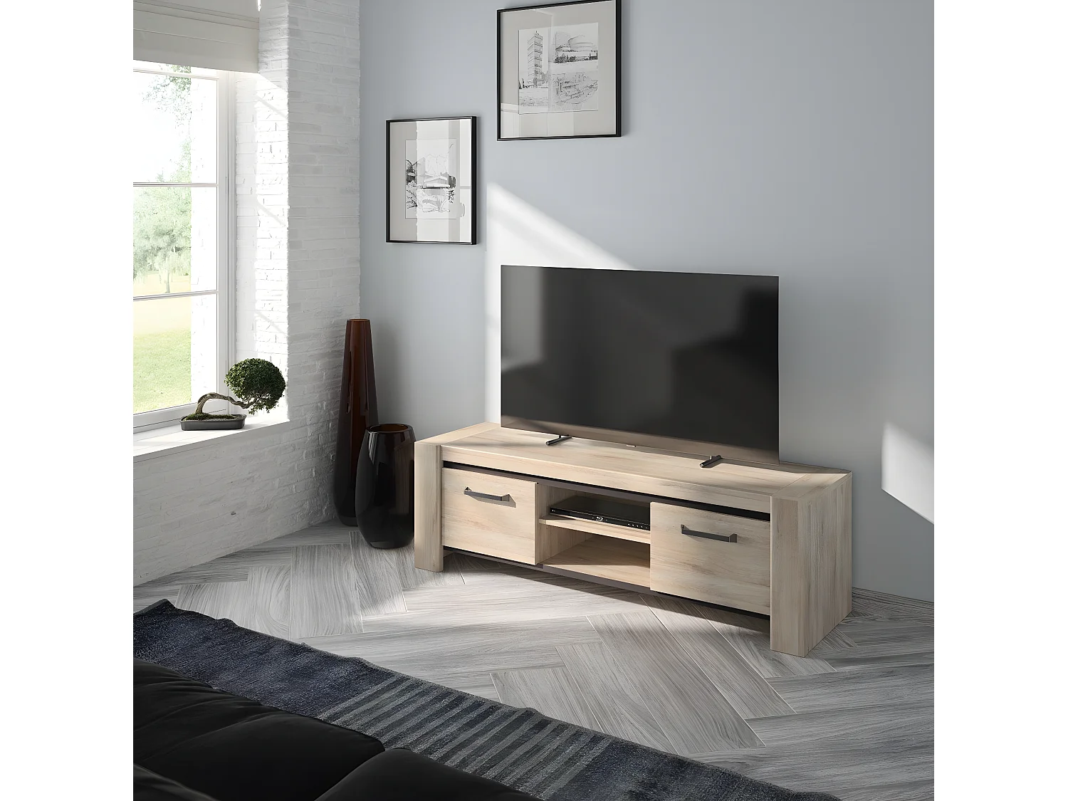 Meuble Tv Couleur chêne 2 portes - Fabrication Française