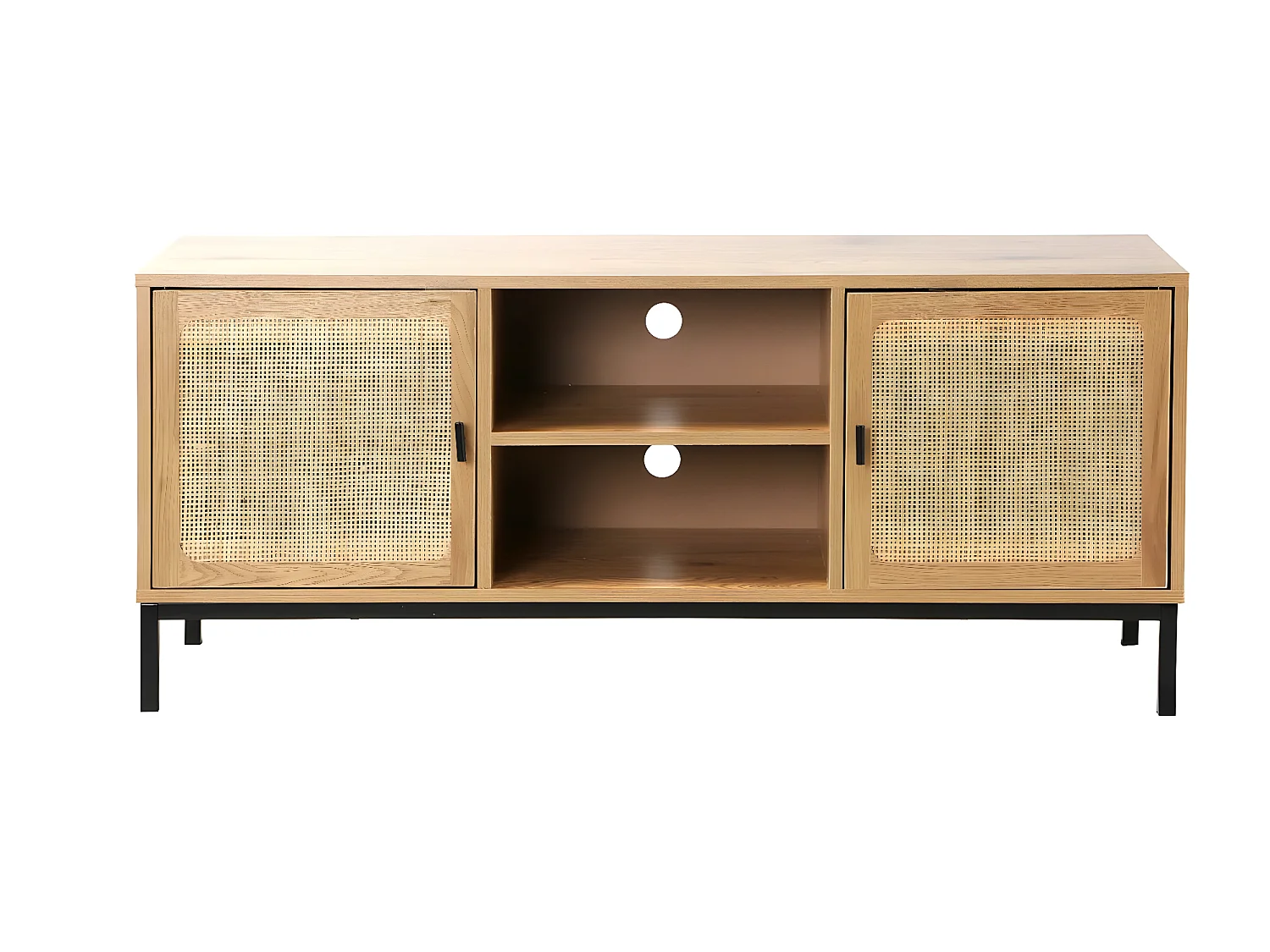 Meuble TV 2 Portes avec Cannage Rotin et 2 Niches L120cm - JAYA