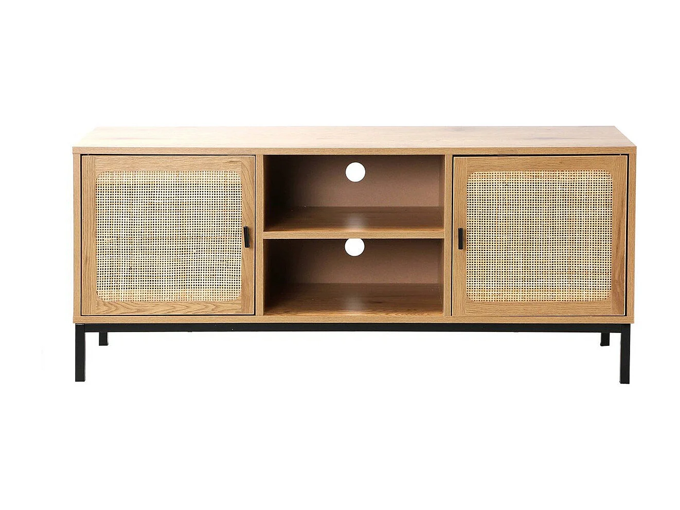 Meuble TV 2 Portes avec Cannage Rotin et 2 Niches L120cm - JAYA