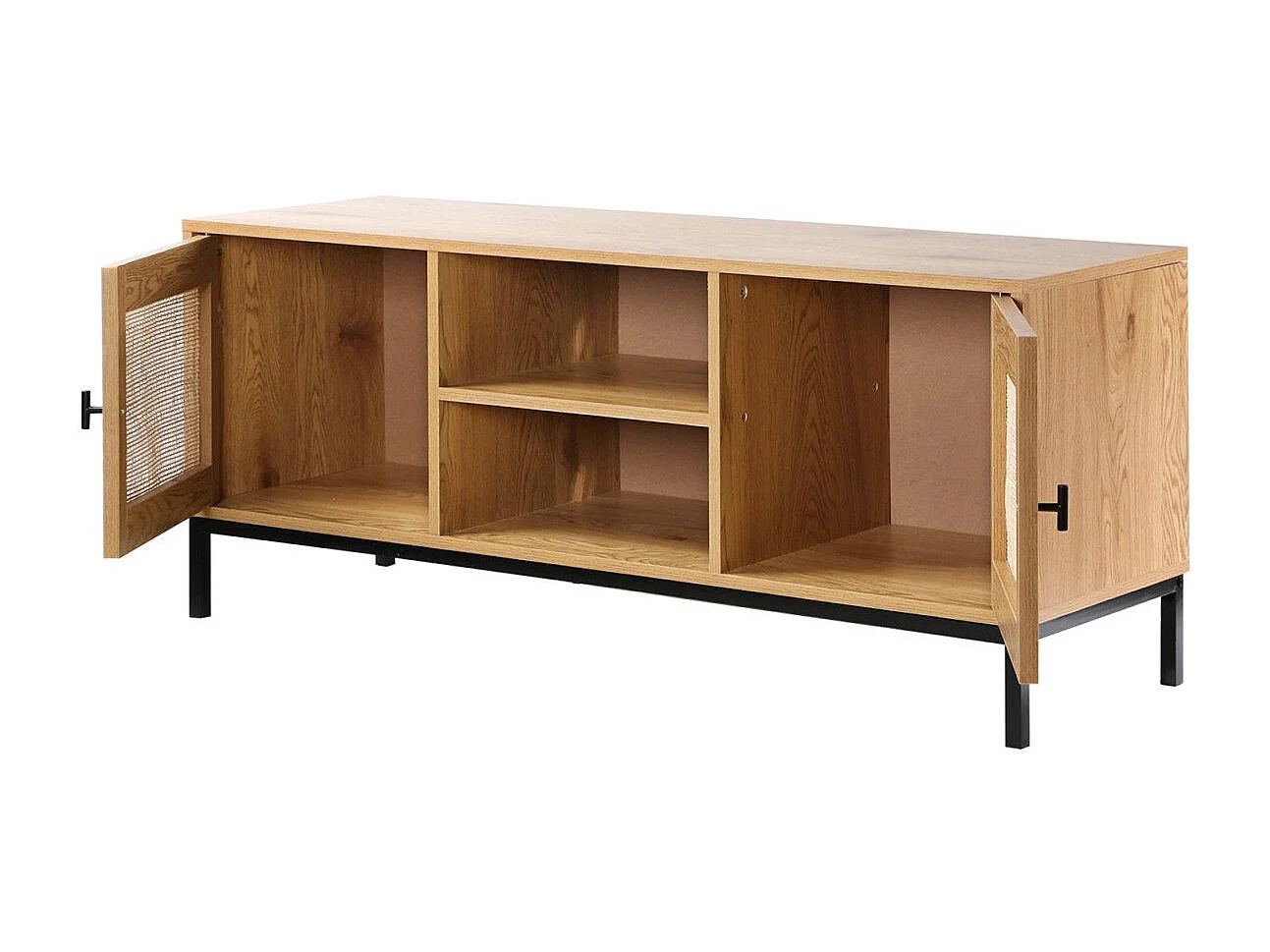 Meuble TV 2 Portes avec Cannage Rotin et 2 Niches L120cm - JAYA