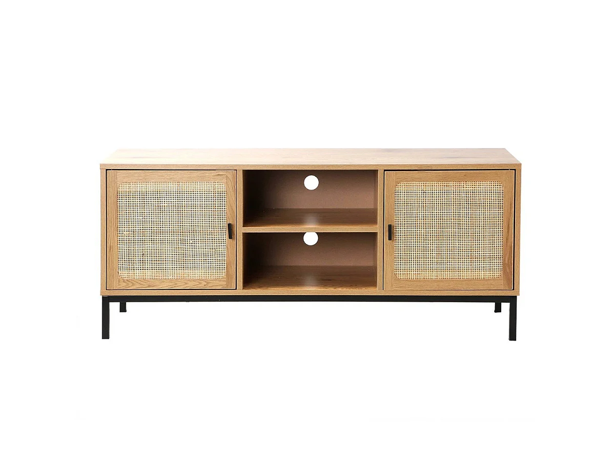 Mobile TV a 2 Porte con Impagliatura in Rattan e 2 Scomparti L120 cm - JAYA